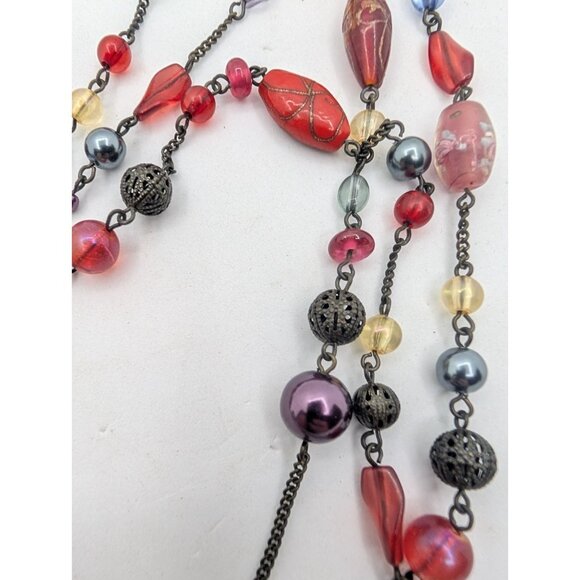 Avon Necklace Filigree metal acrylic braded Glass Lampwork beads layered 17" - Picture 6 of 16
